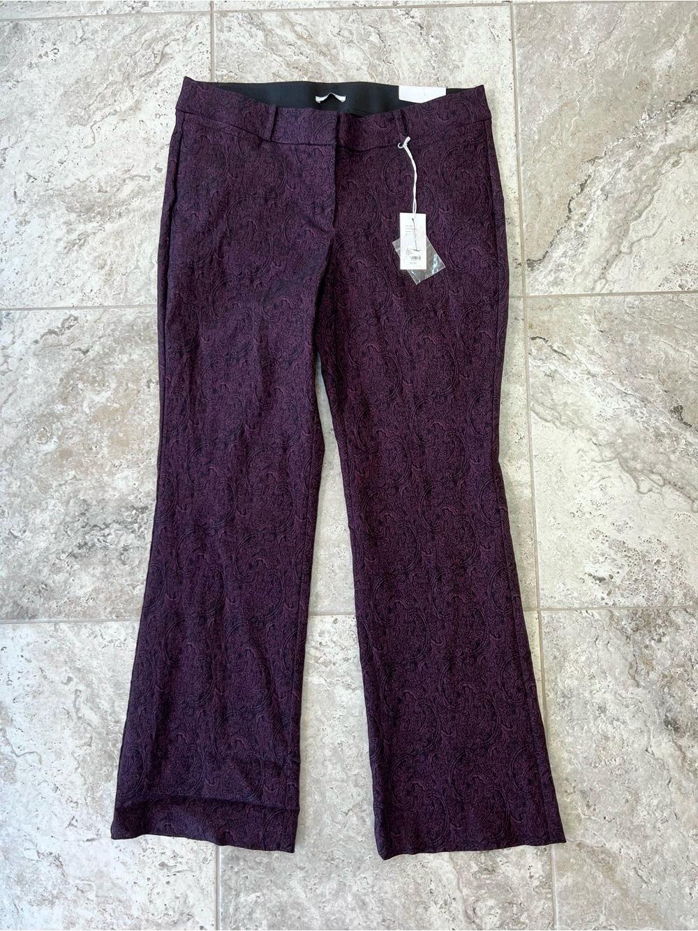 Lane Bryant NWT Allie Maroon Black Paisley Stretch Boot Cut High Rise Pants, 16R - Picture 1 of 9